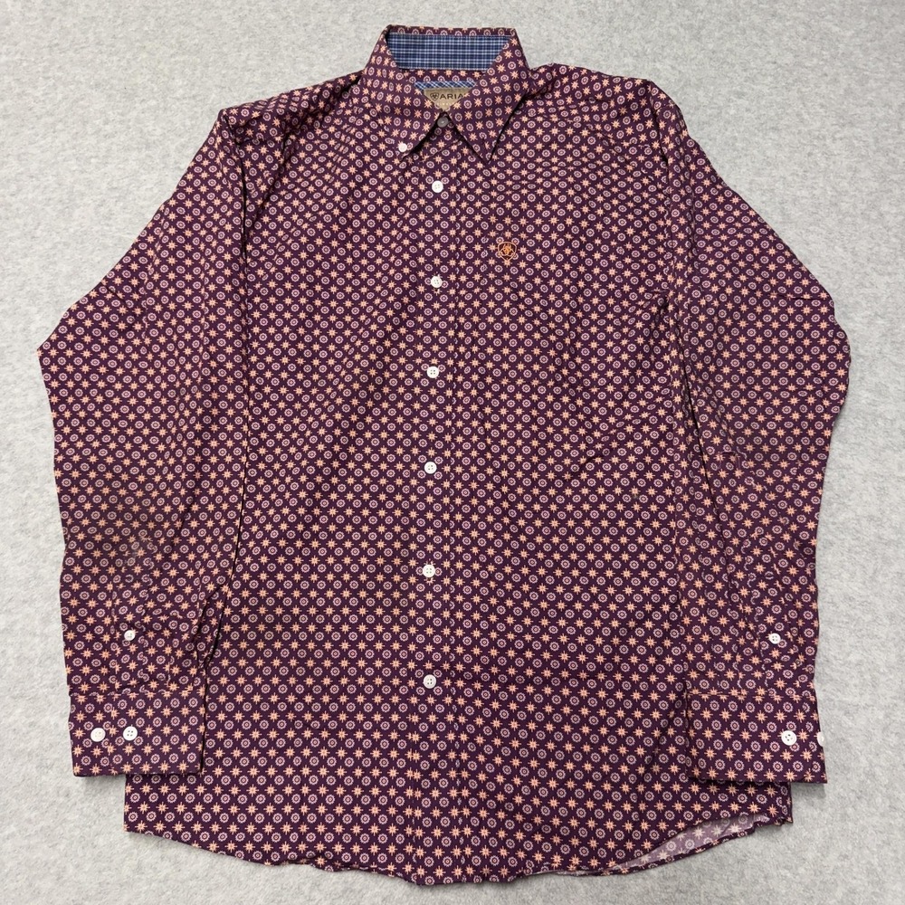 Ariat Shirt Mens Medium Purple Geometric Wrinkle Free Button Up Long Sleeve